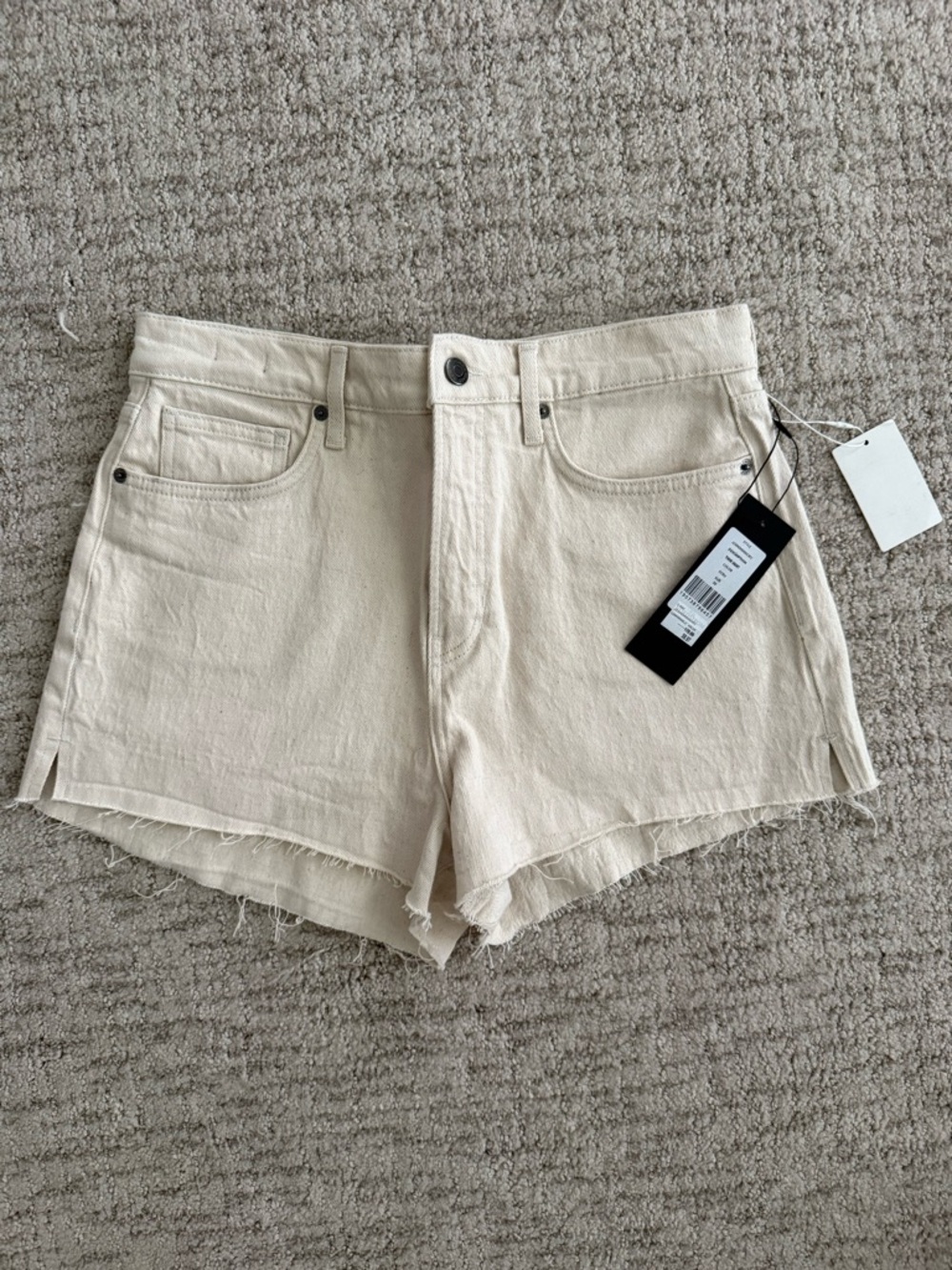 Veronica Beard Cream Raw-Hem Denim Shorts